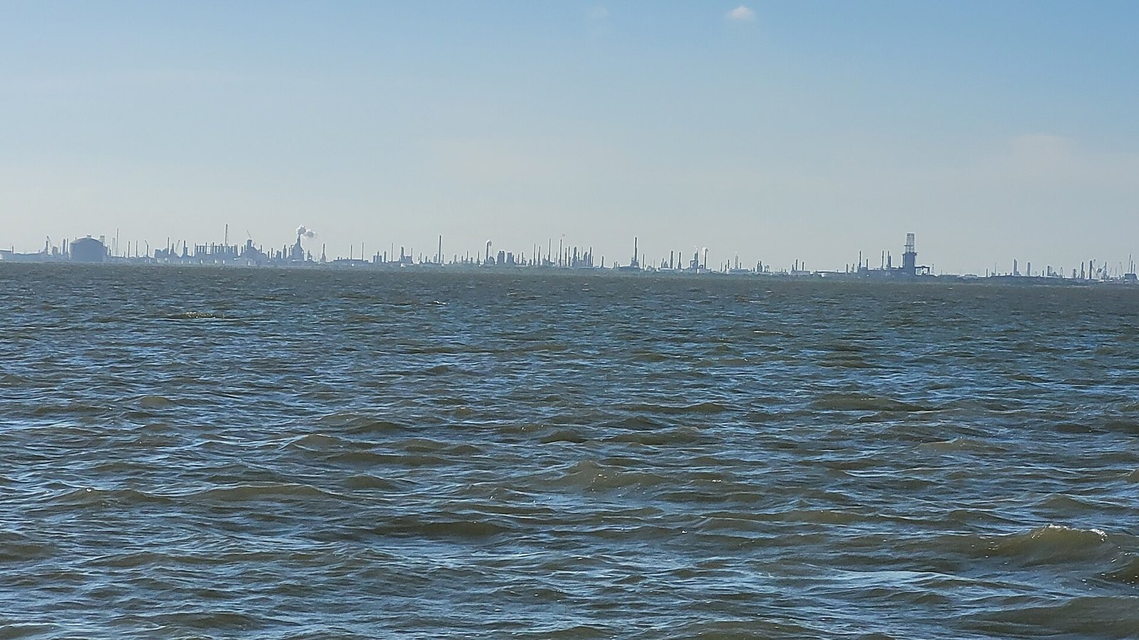 Oil refineries along the Texas City waterfront viewed across the water