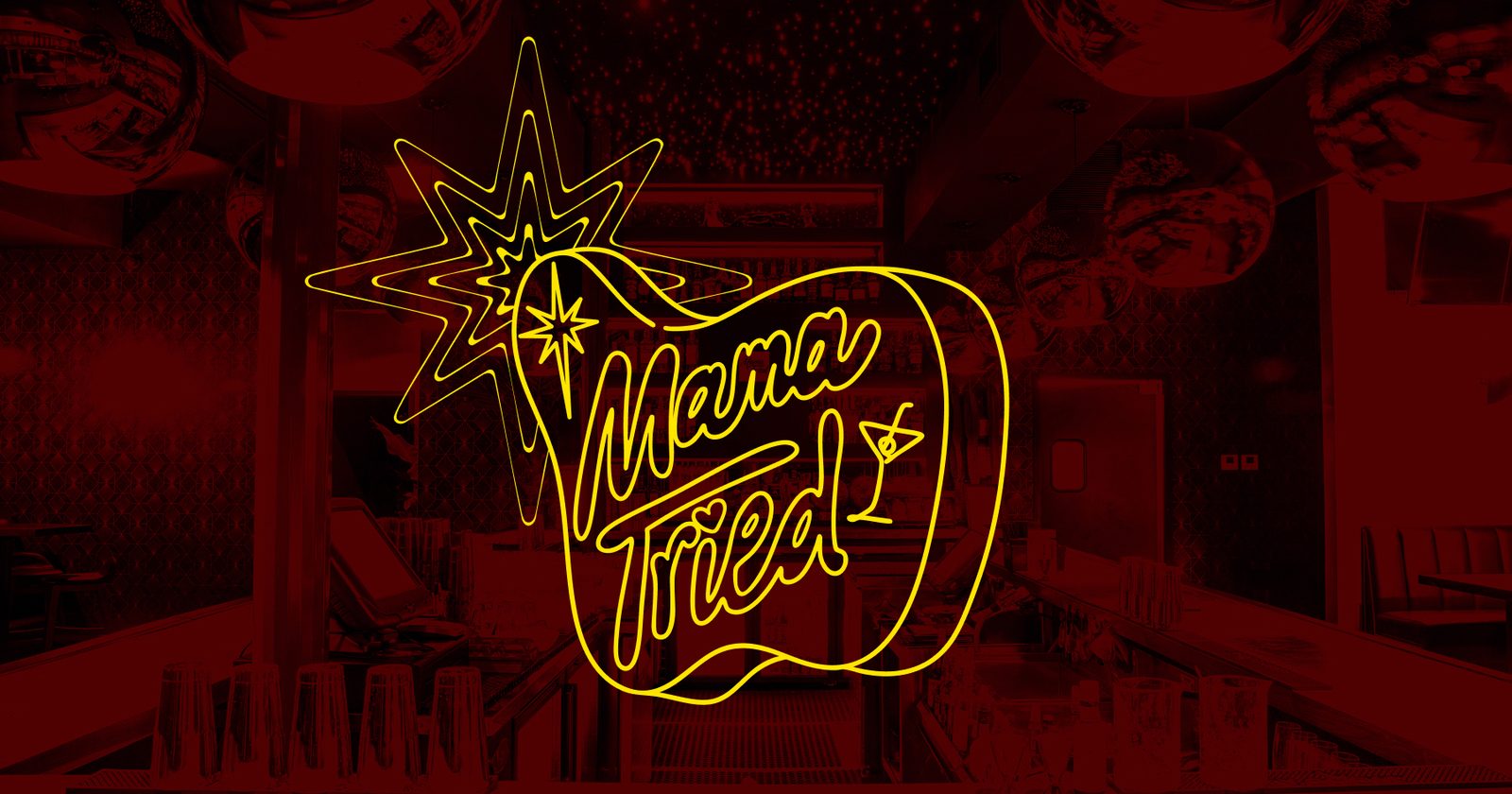 The Mama Tried neon sign glowing over the bar in downtown Miami