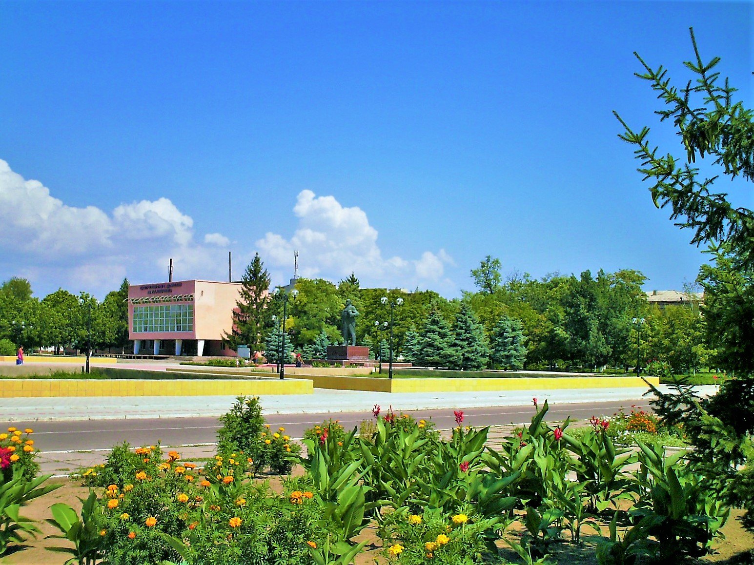 Central square of Oleshky, Kherson region, Ukraine, in an archive photo