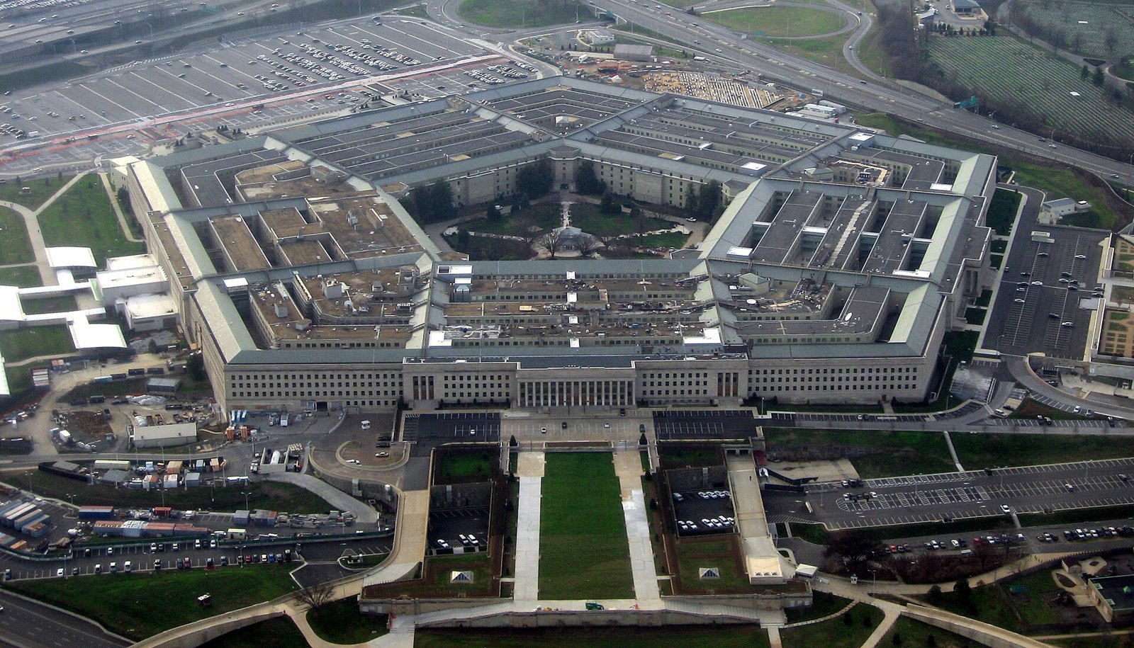 Aerial view of the Pentagon building in Arlington, Virginia.
