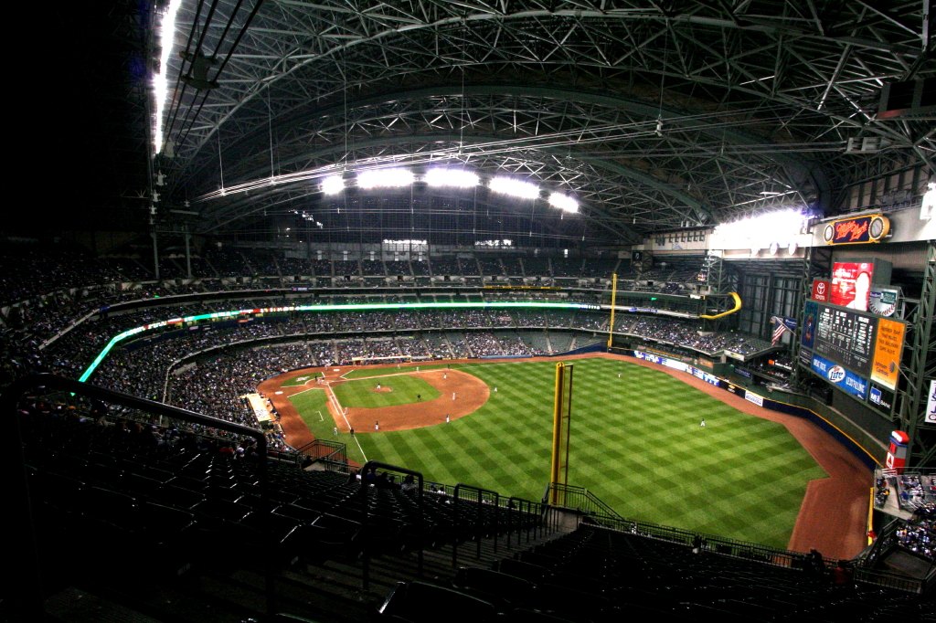 The Milwaukee Brewers' ballpark, then called Miller Park, now American Family Field