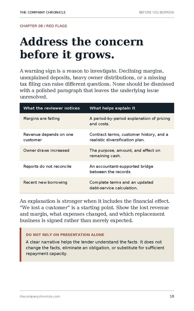 Sample page: red flags reviewers notice and what helps explain them