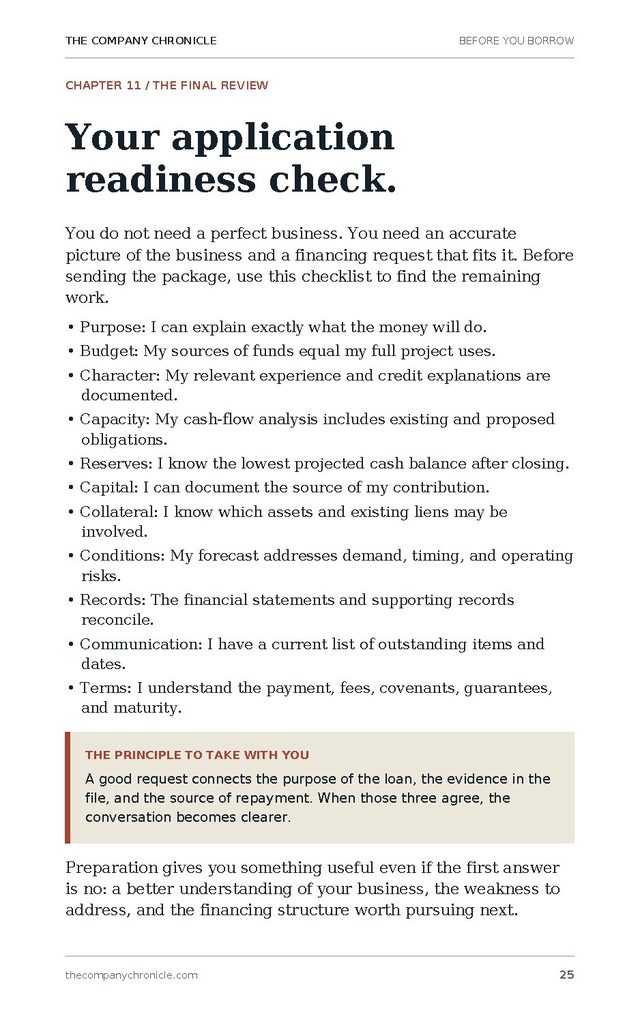 Sample page: application readiness checklist
